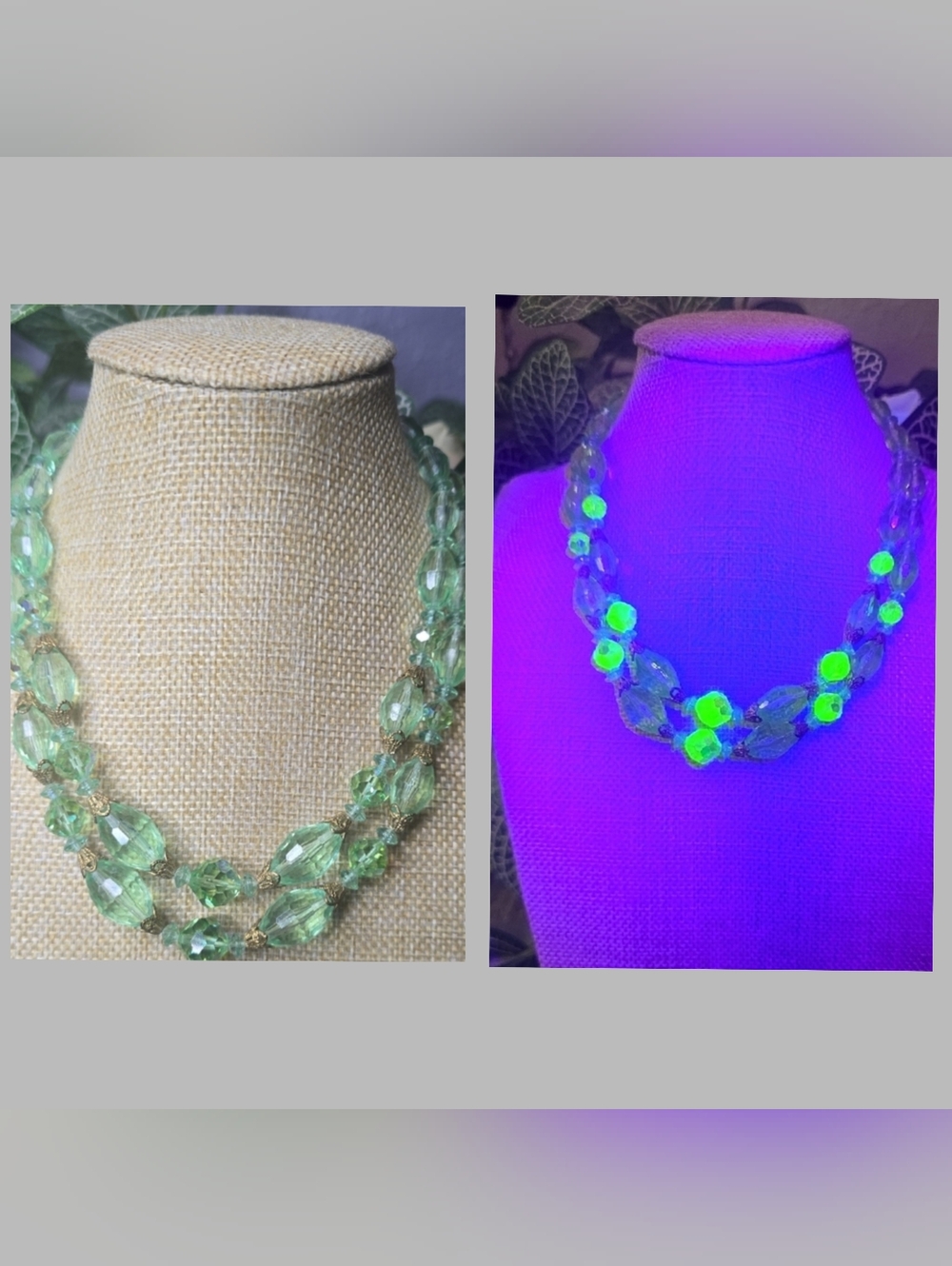 Vintage Green Faceted Lucite/Acrylic & Uranium AB Crystal Necklace